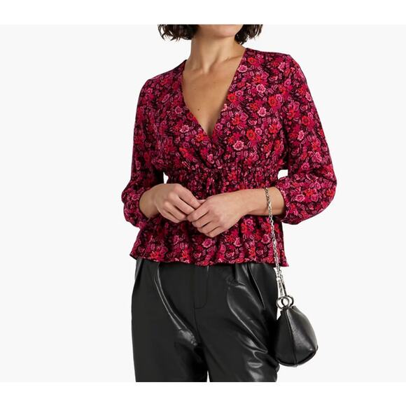 DEREK LAM 10 CROSBY Lilith Floral V Neck Peplum Blouse NWOT SIZE 0 - Picture 1 of 7